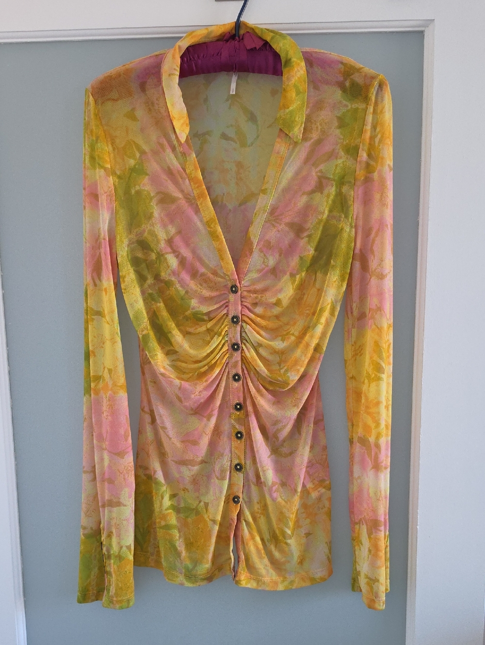 Free People Pastel Floral Sheer Top in Yellow, Green, & Pink